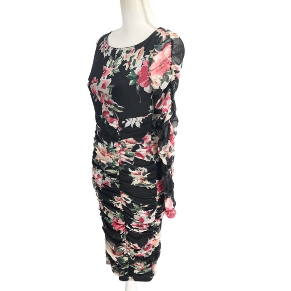 Lulu’s NWOT Womens Size Small Ruched Mesh Ayana Dress in Black Floral Print - Picture 6 of 9